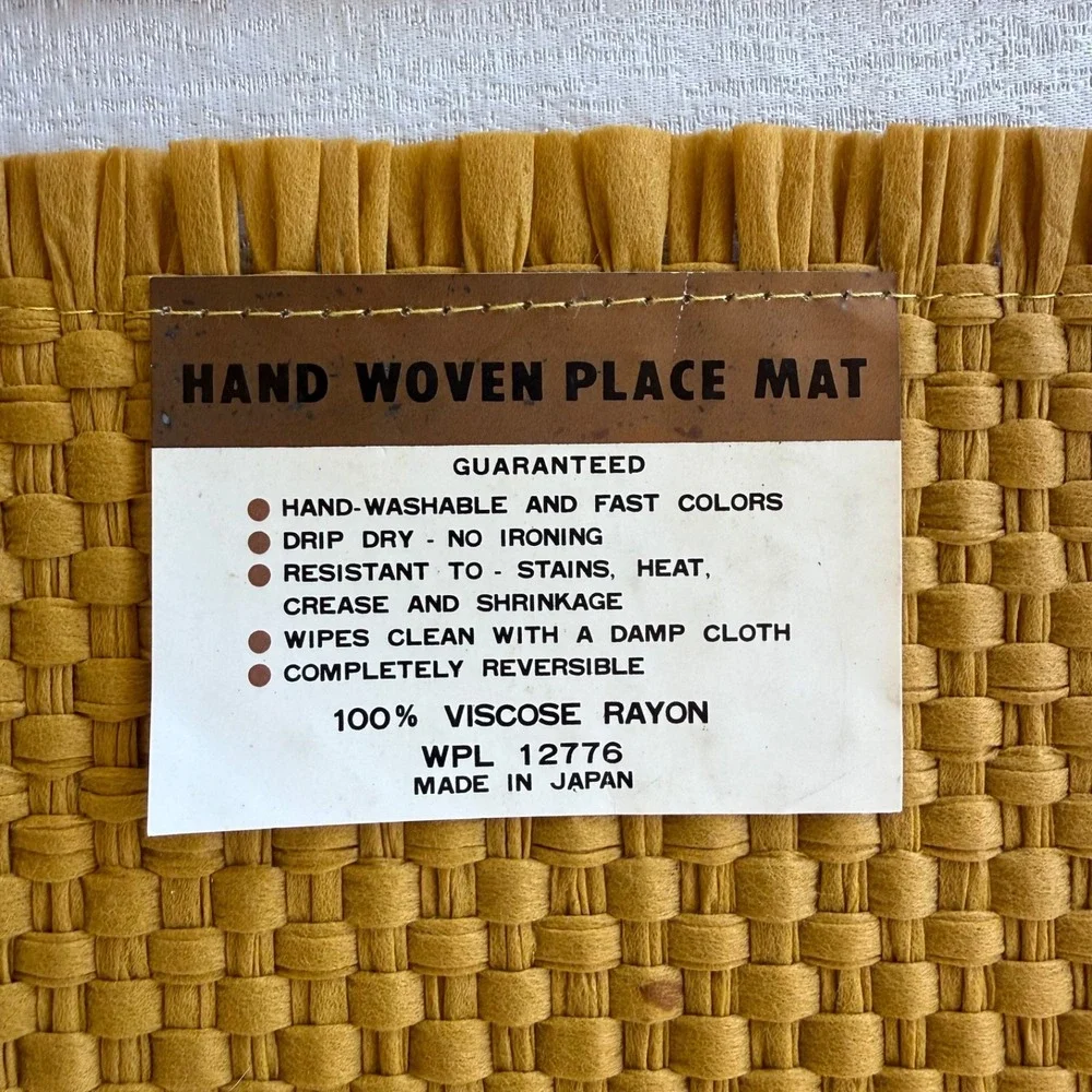 8pc‎ Vintage Japanese MCM Woven Placemats Napkins Set 4 Mustard Gold